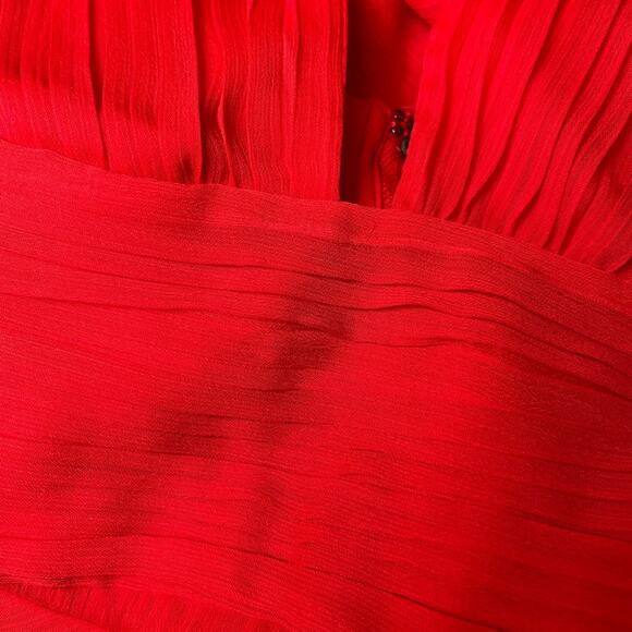 Alice + Olivia Holly Ruffle Tiered Asymmetric High Low Red Maxi Dress Sz 2 - Picture 8 of 11